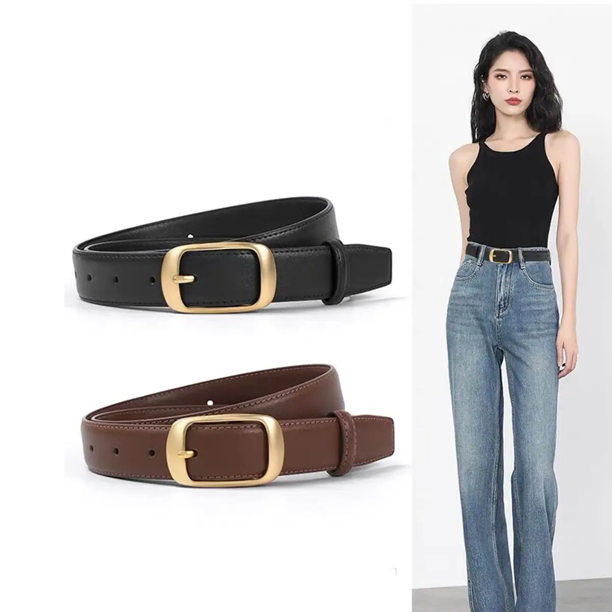 Women's Belt with Black Gold Buckle for All Occasions - Image 2