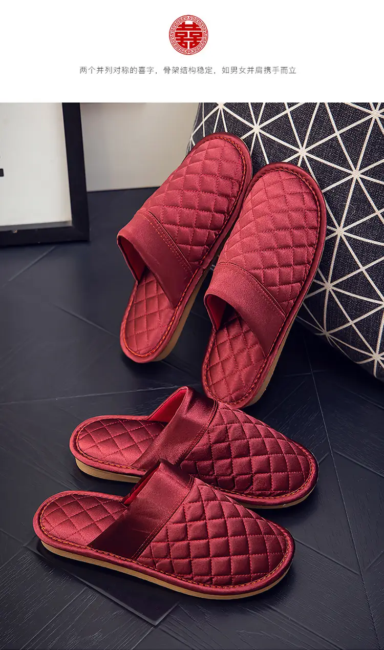 Cotton slippers winter warm wedding slippers wedding festive men's and women's home bright red factory direct one-piece delivery — feature 10