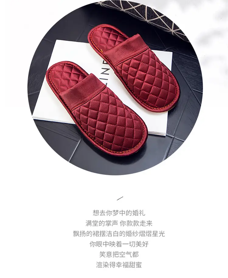 Cotton slippers winter warm wedding slippers wedding festive men's and women's home bright red factory direct one-piece delivery — feature 2