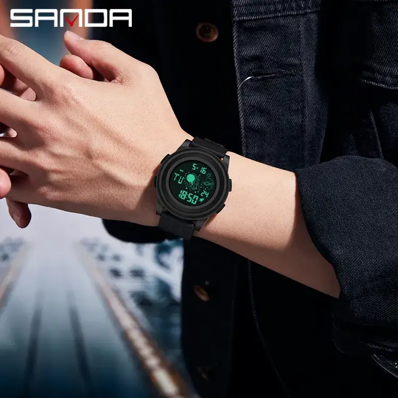Sanda Black Astronaut Electronic Watch for Men Women - Image 5