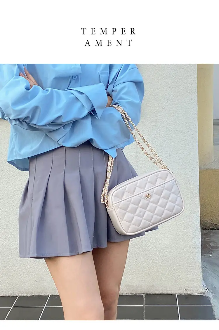 Trendy Women's Quilted Chain Bag Set White & Beige — feature 1