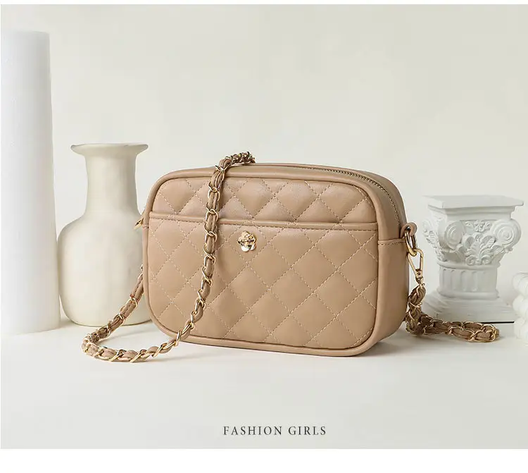 Trendy Women's Quilted Chain Bag Set White & Beige — feature 14