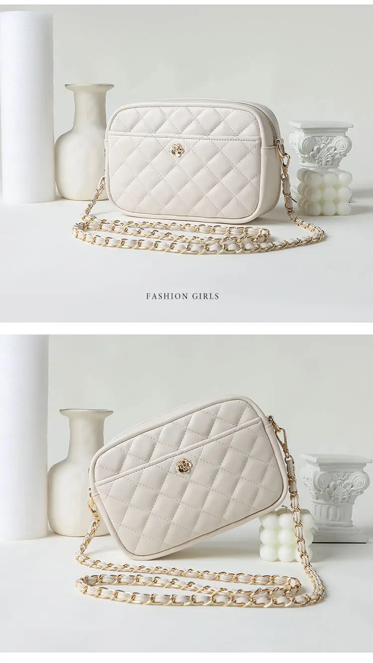 Trendy Women's Quilted Chain Bag Set White & Beige — feature 18