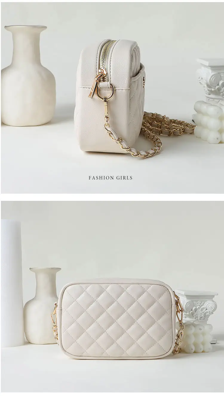 Trendy Women's Quilted Chain Bag Set White & Beige — feature 19