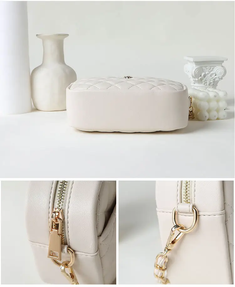Trendy Women's Quilted Chain Bag Set White & Beige — feature 20