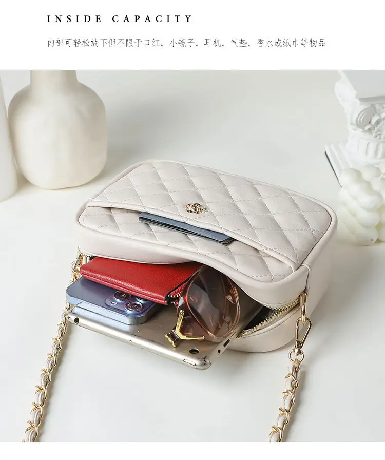 Trendy Women's Quilted Chain Bag Set White & Beige — feature 5