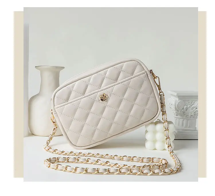Trendy Women's Quilted Chain Bag Set White & Beige — feature 7