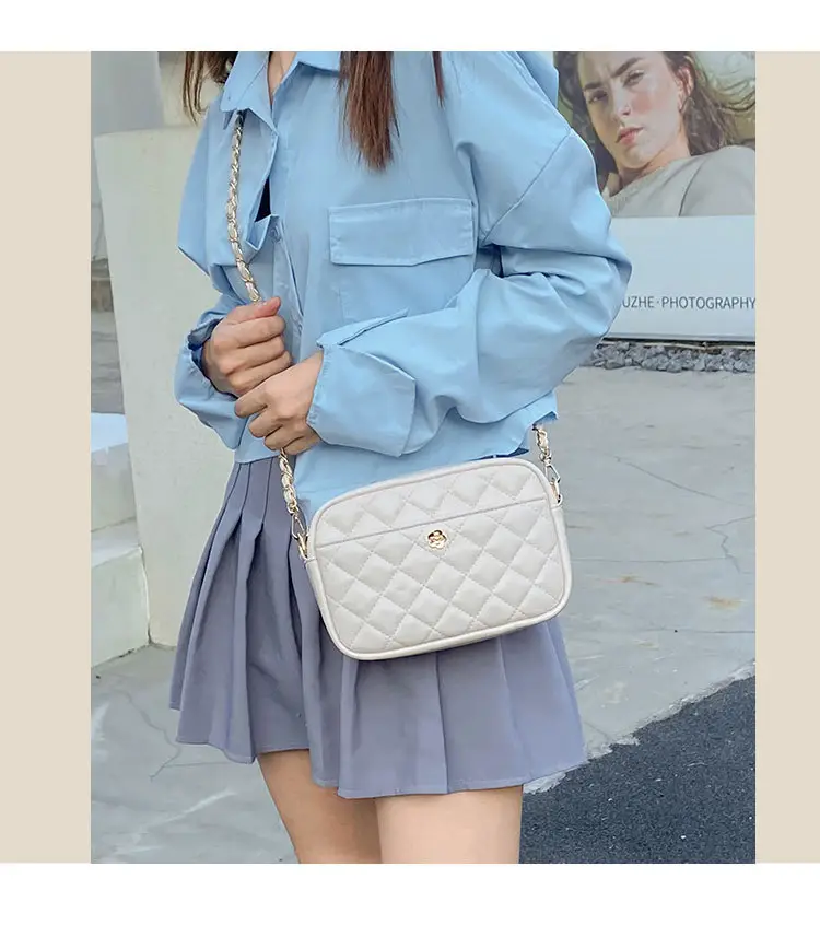 Trendy Women's Quilted Chain Bag Set White & Beige — feature 9