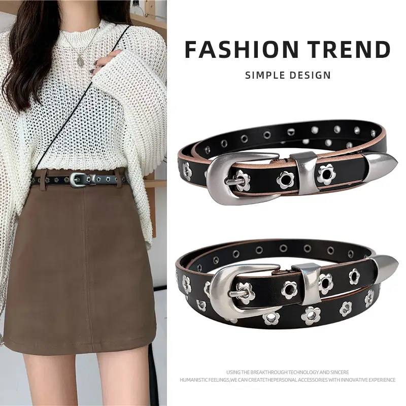 Rivet European American Genuine Leather Belt Black - Image 2