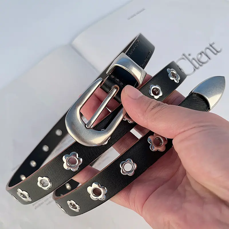 Rivet European American Genuine Leather Belt Black - Image 3