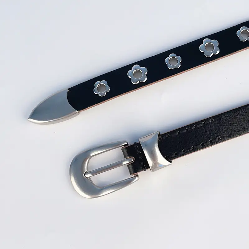 Rivet European American Genuine Leather Belt Black - Image 4