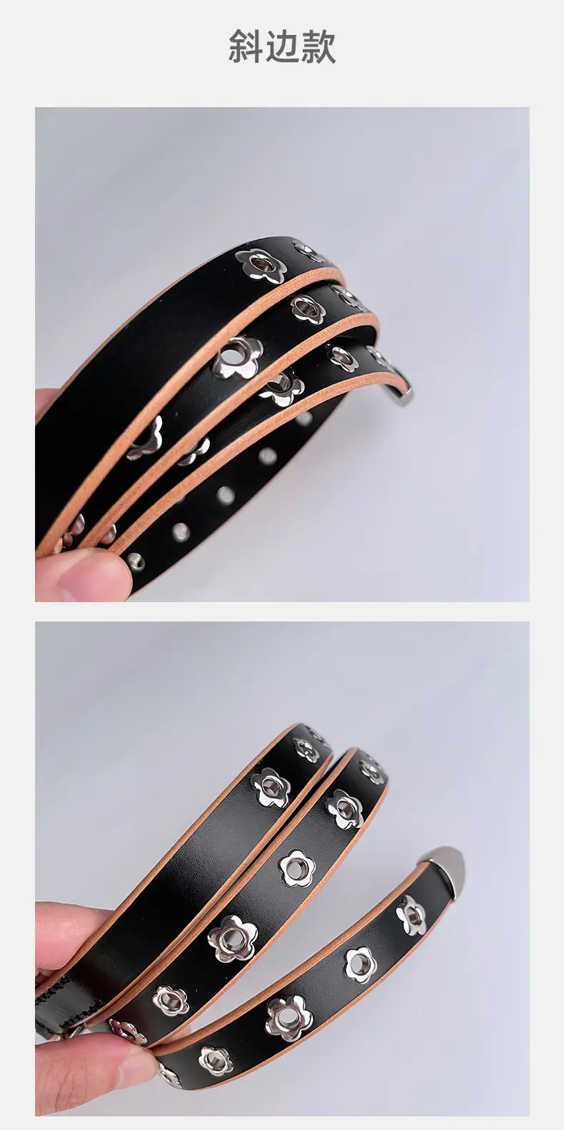 Rivet European American Genuine Leather Belt Black — feature 10