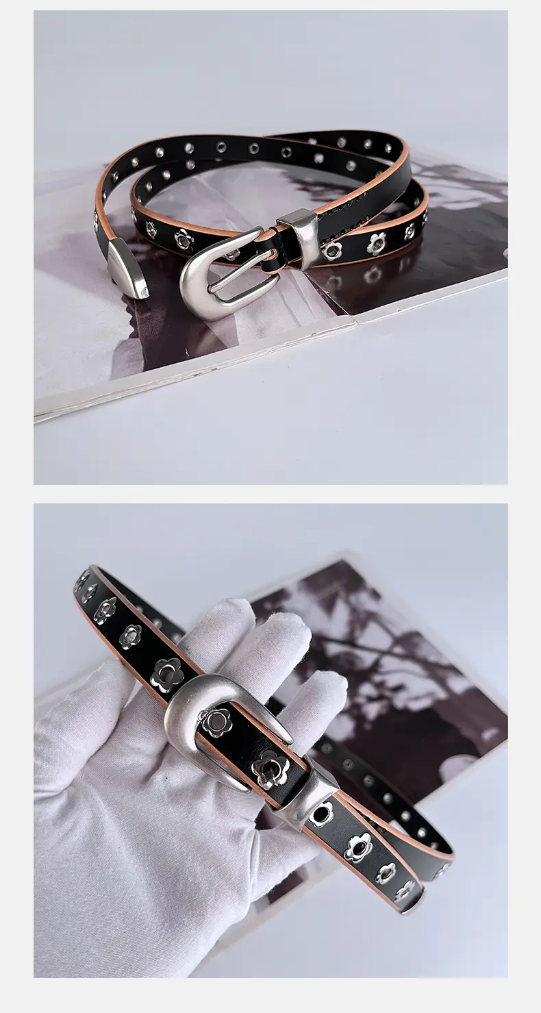 Rivet European American Genuine Leather Belt Black — feature 12