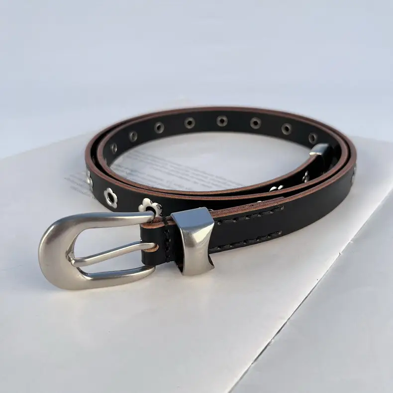 Rivet European American Genuine Leather Belt Black — feature 17