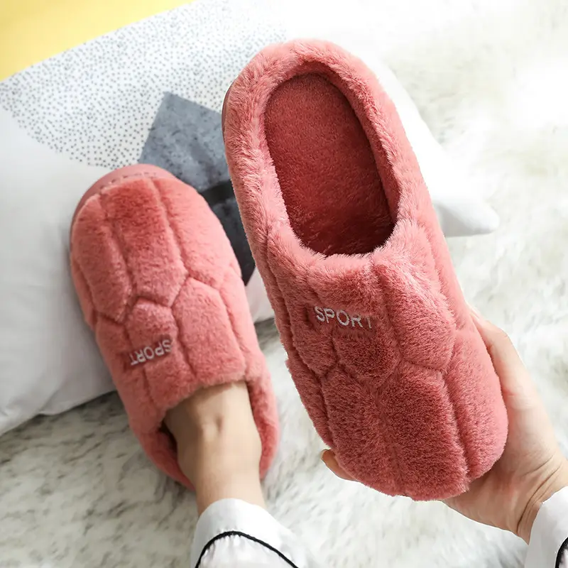 Women Cotton Furry Slippers Pink Running Warm Indoor Winter - Image 6
