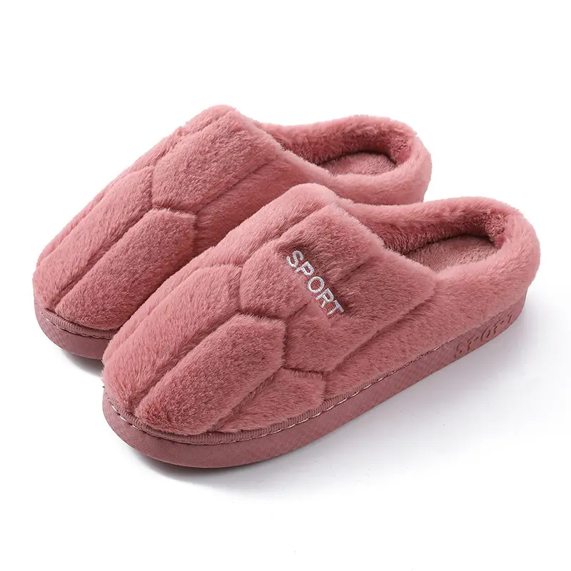 Women Cotton Furry Slippers Pink Running Warm Indoor Winter - Image 2