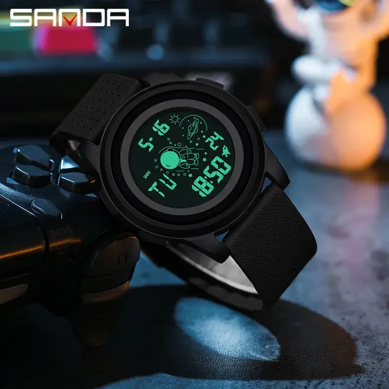 Sanda Black Dynamic Spaceman Electronic Watch for Men Women - Image 4