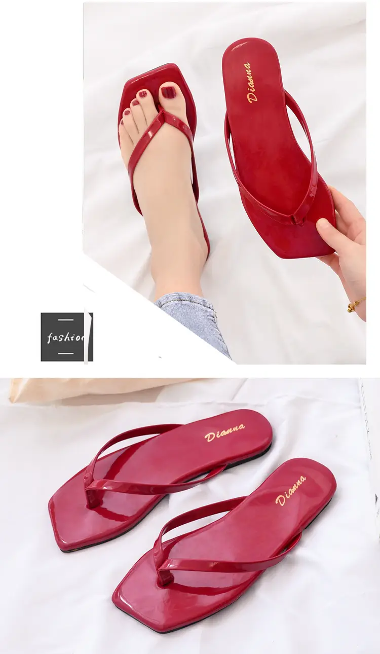 Women's Purple Square Toe Flip Flops Korean Style — feature 13