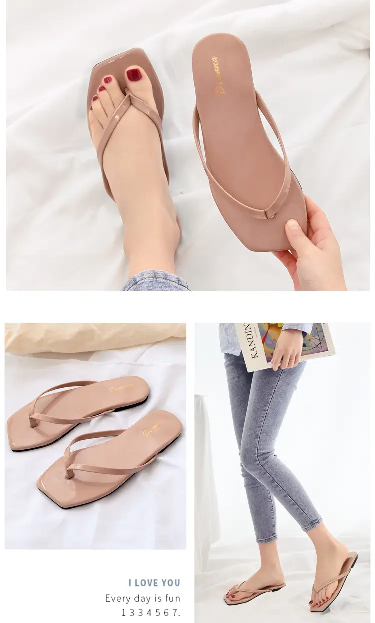 Women's Purple Square Toe Flip Flops Korean Style — feature 17