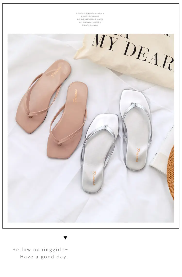 Women's Purple Square Toe Flip Flops Korean Style — feature 19