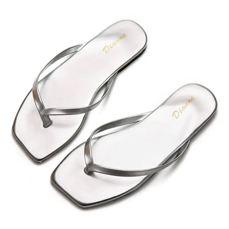 Women's Purple Square Toe Flip Flops Korean Style