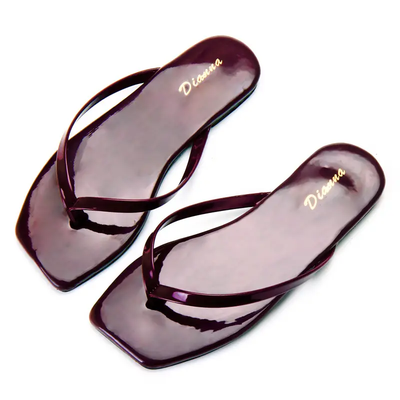 Women's Purple Square Toe Flip Flops Korean Style