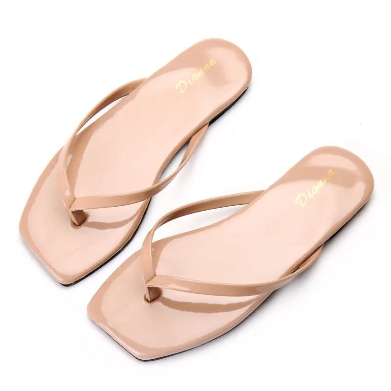 Women's Purple Square Toe Flip Flops Korean Style