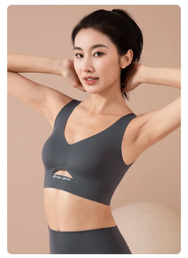 Women's Light Blue Push Up Sports Bra with V-Neck — feature 13