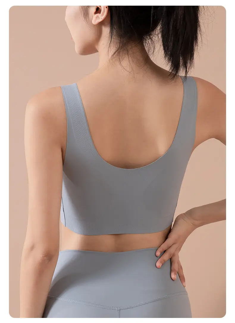Women's Light Blue Push Up Sports Bra with V-Neck — feature 14