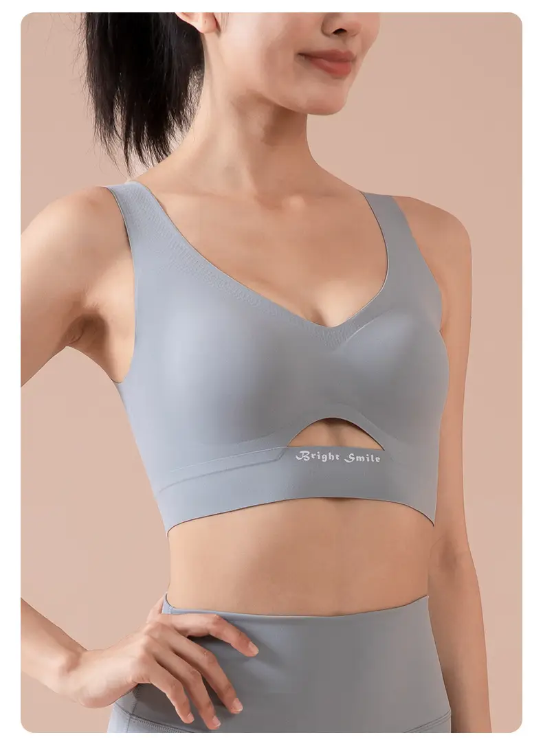 Women's Light Blue Push Up Sports Bra with V-Neck — feature 15