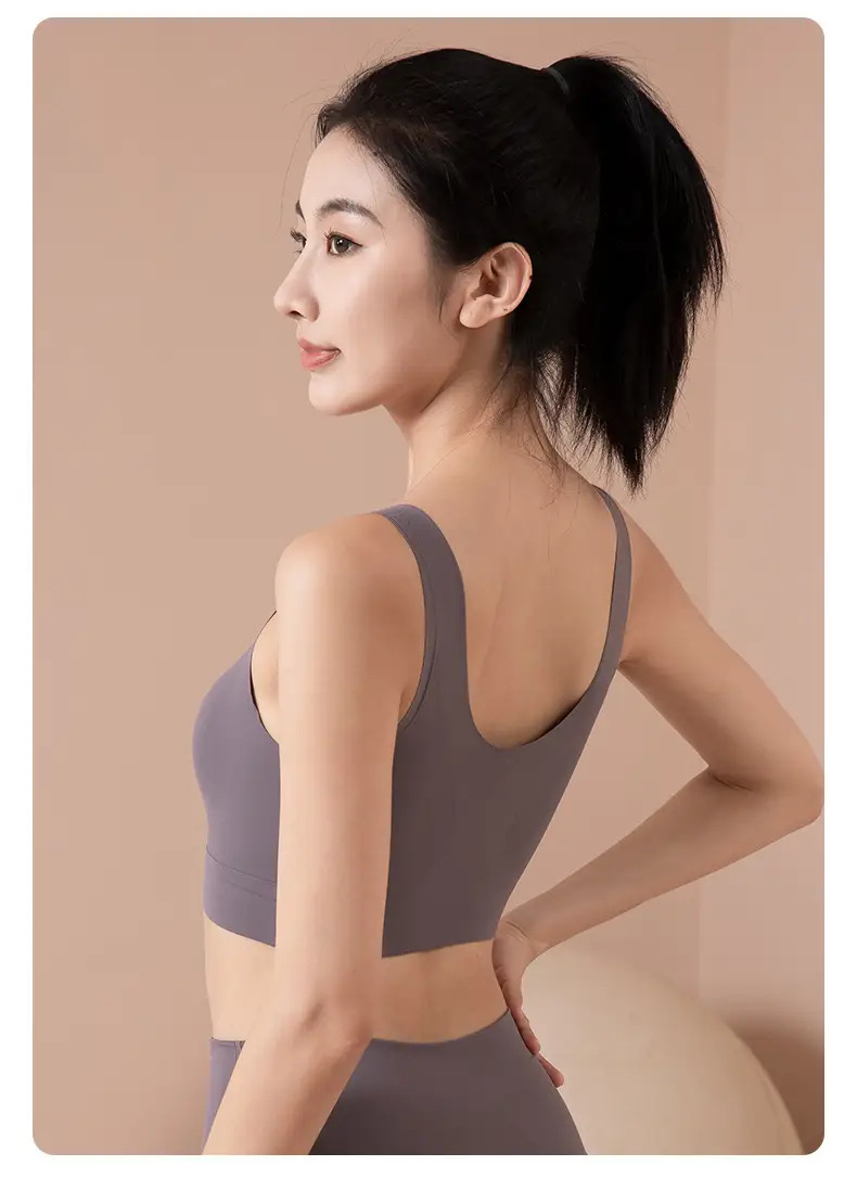 Women's Light Blue Push Up Sports Bra with V-Neck — feature 16