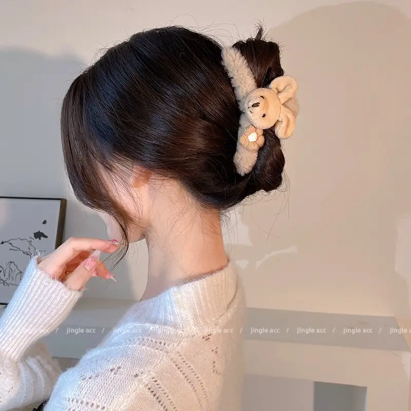 Autumn Bear Plush Hairpins with Bow Accessories