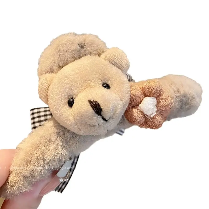 Autumn Bear Plush Hairpins with Bow Accessories