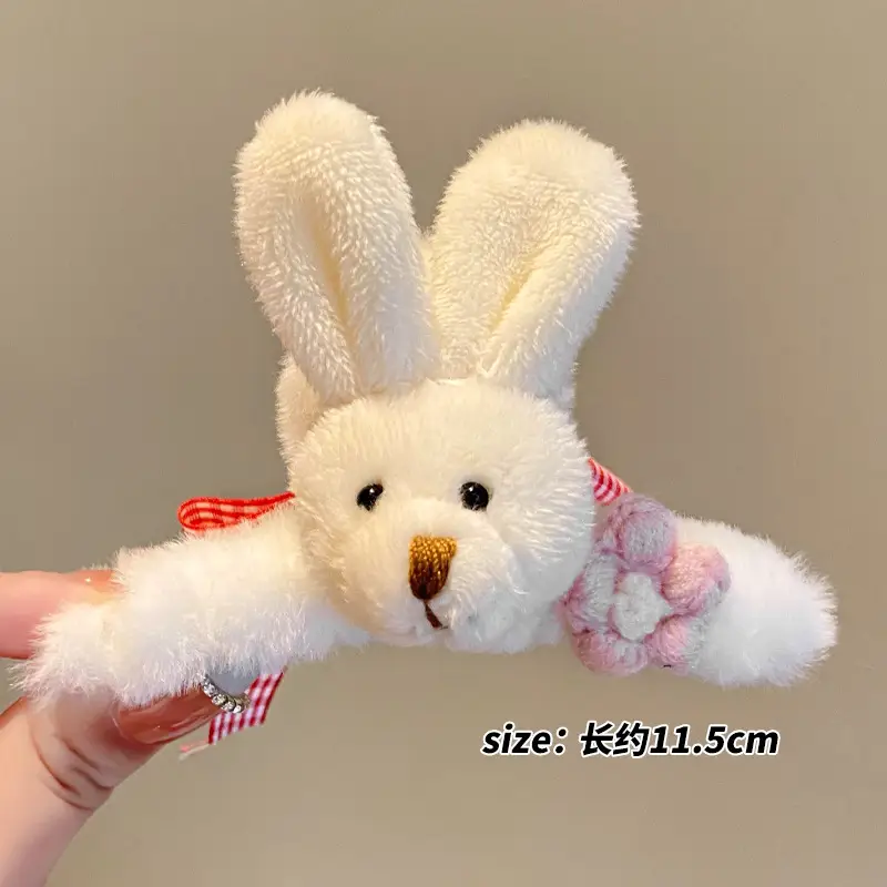 Autumn Bear Plush Hairpins with Bow Accessories
