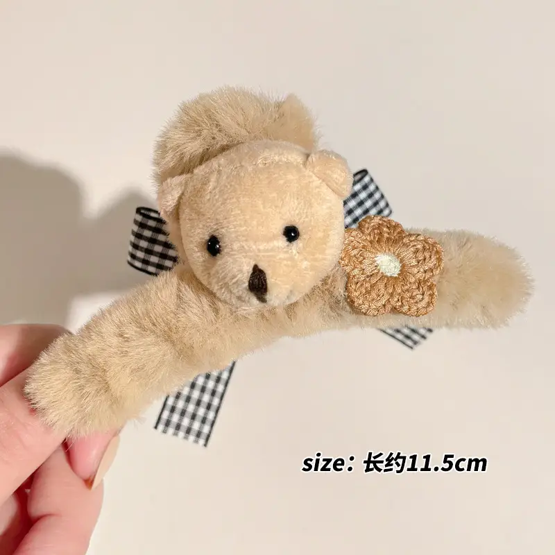 Autumn Bear Plush Hairpins with Bow Accessories