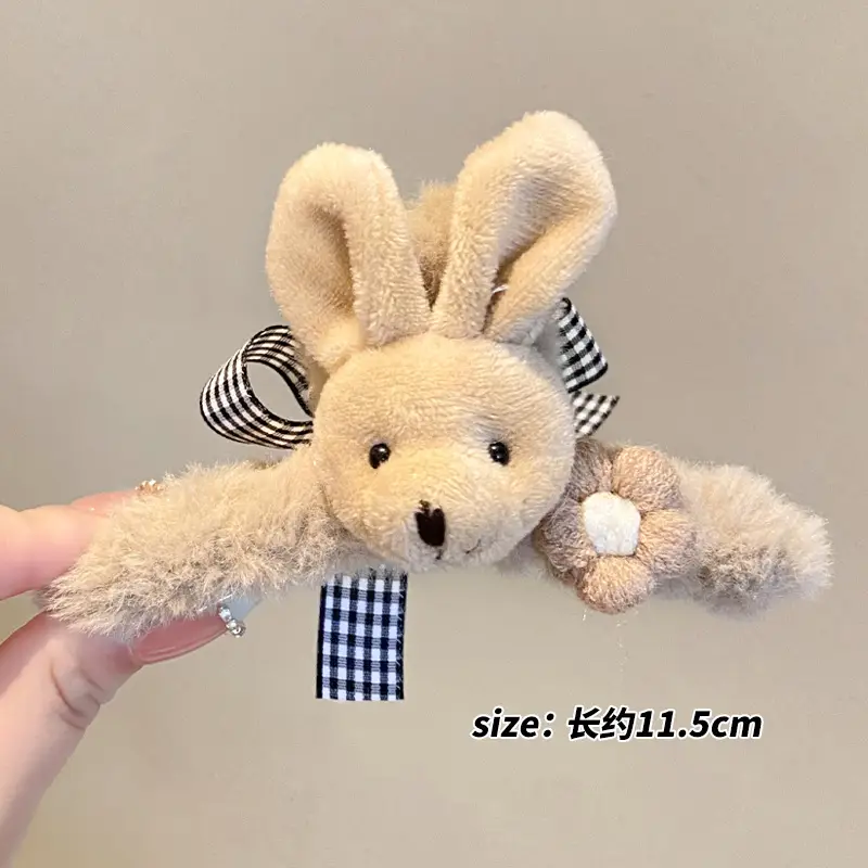 Autumn Bear Plush Hairpins with Bow Accessories