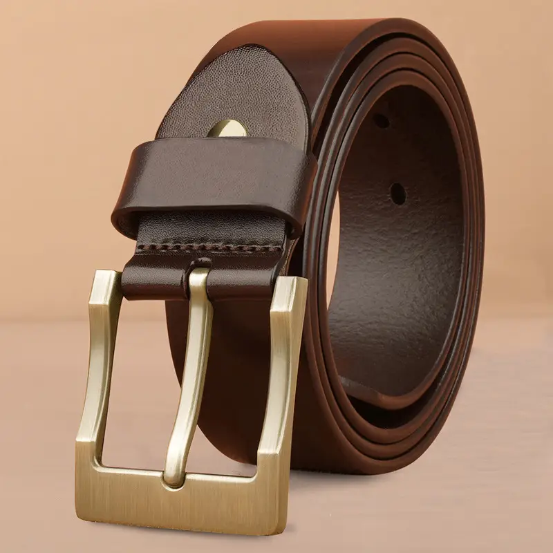 New Men's Genuine Leather Belt with Retro Pin Buckle