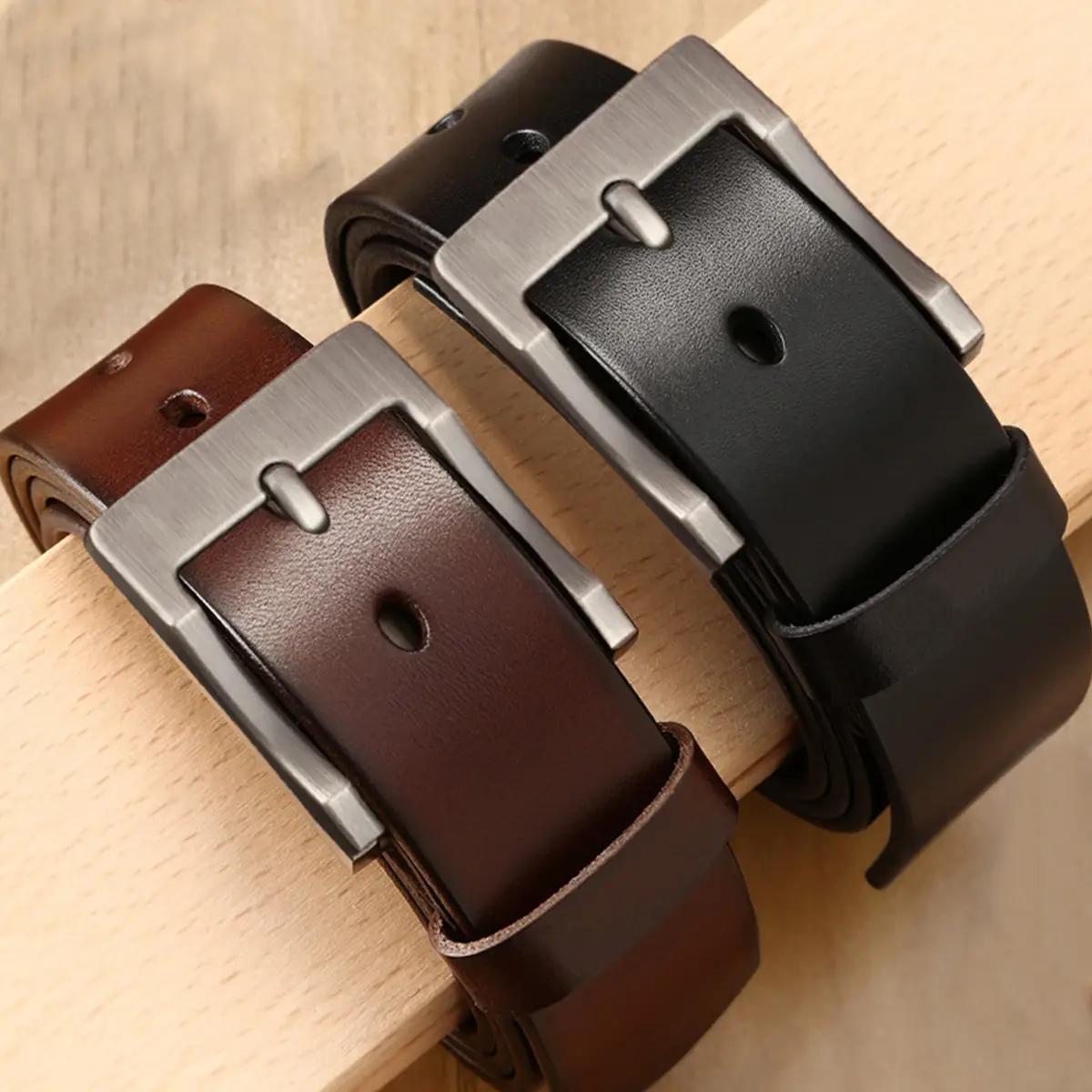 New Men's Genuine Leather Belt with Retro Pin Buckle