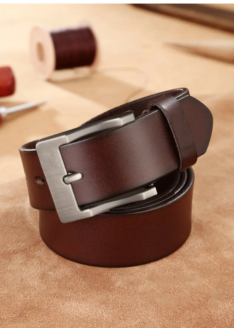 New Men's Genuine Leather Belt with Retro Pin Buckle — feature 12