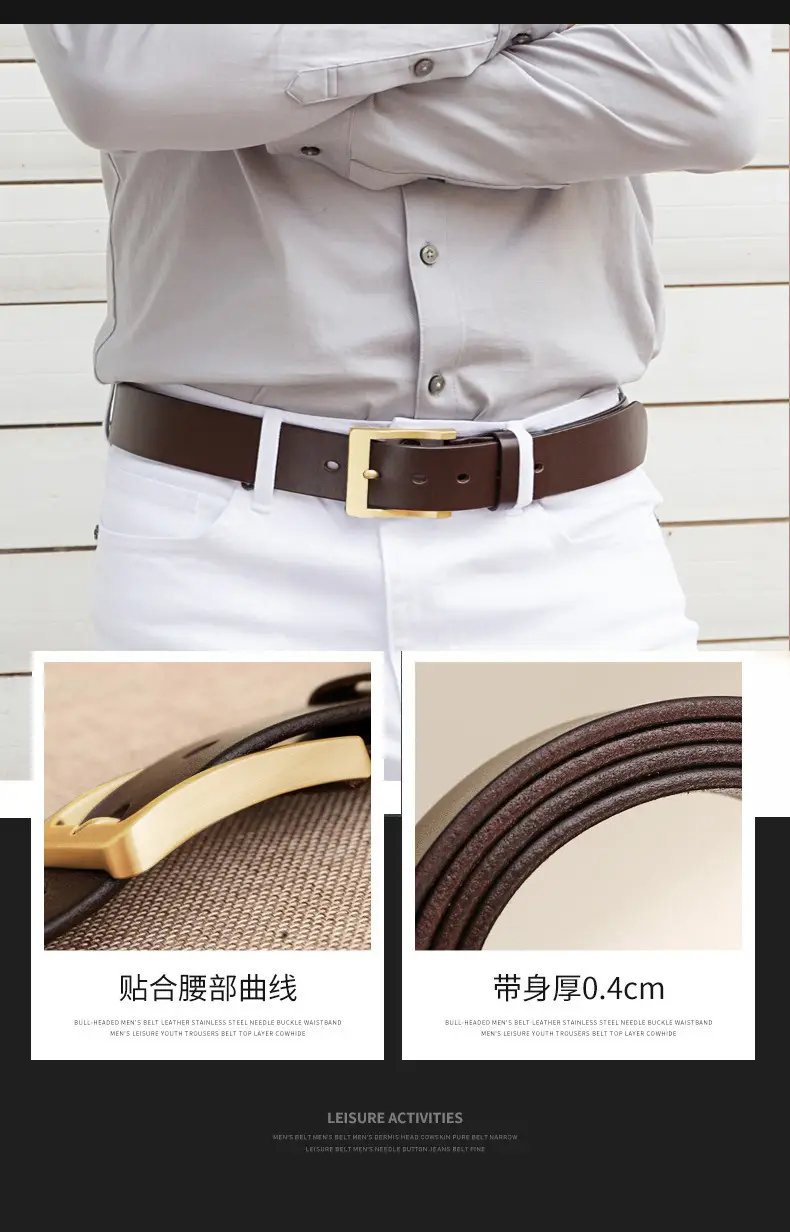 New Men's Genuine Leather Belt with Retro Pin Buckle — feature 19