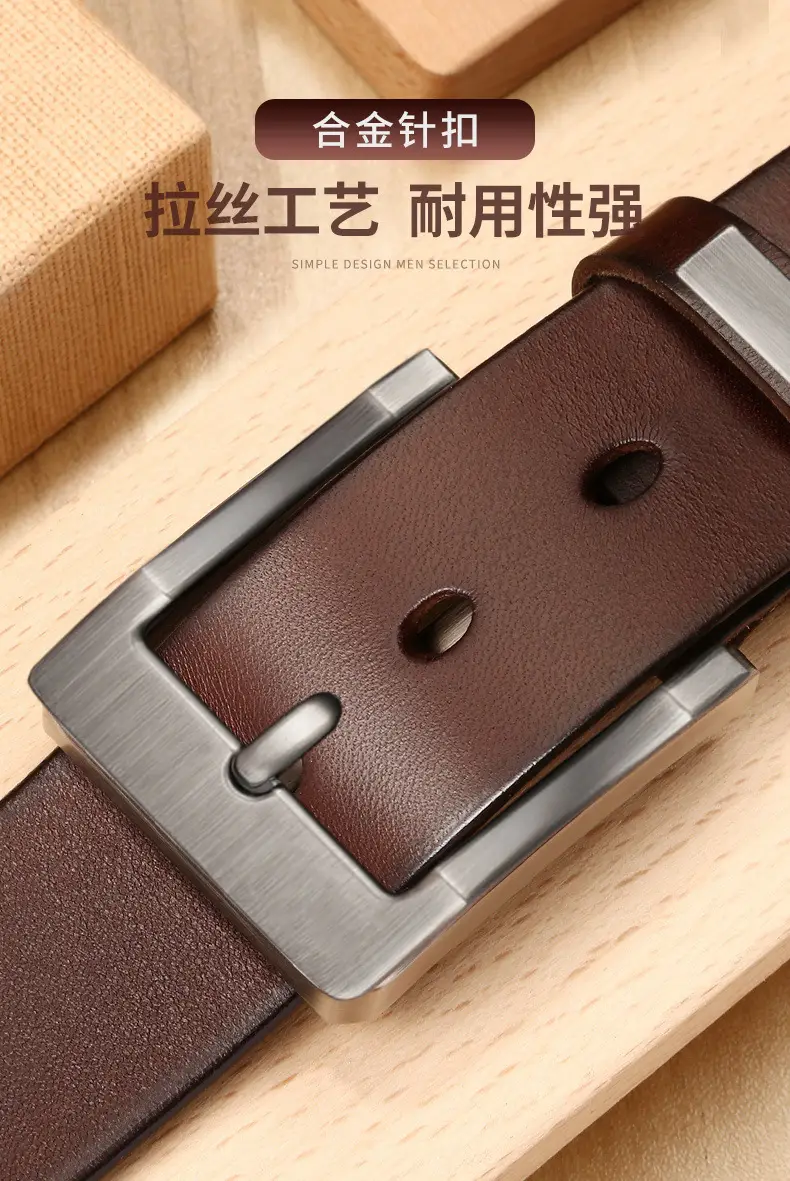 New Men's Genuine Leather Belt with Retro Pin Buckle — feature 2
