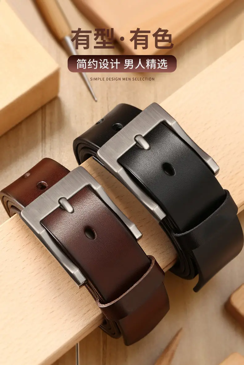 New Men's Genuine Leather Belt with Retro Pin Buckle — feature 3