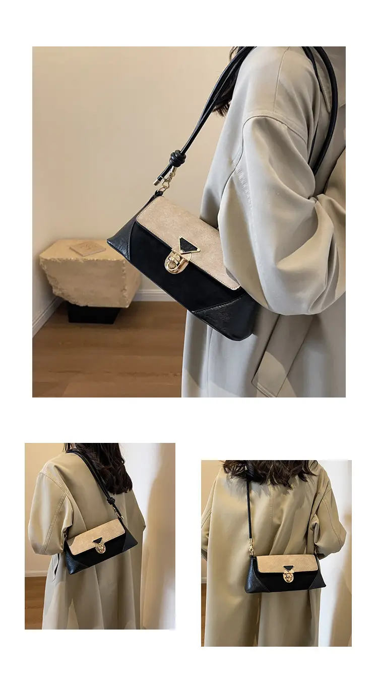 Women's Black Leather Shoulder Bag with Gold Clasp — feature 11