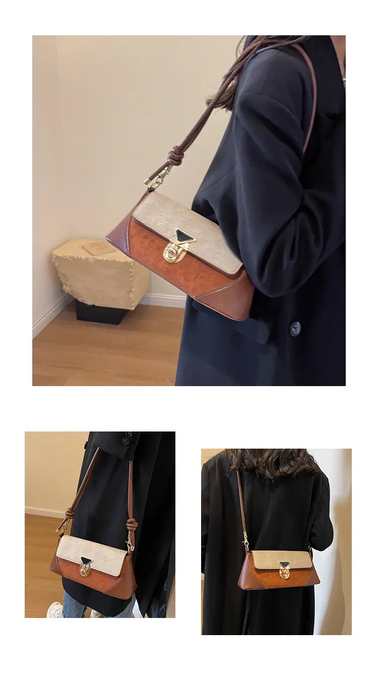Women's Black Leather Shoulder Bag with Gold Clasp — feature 12