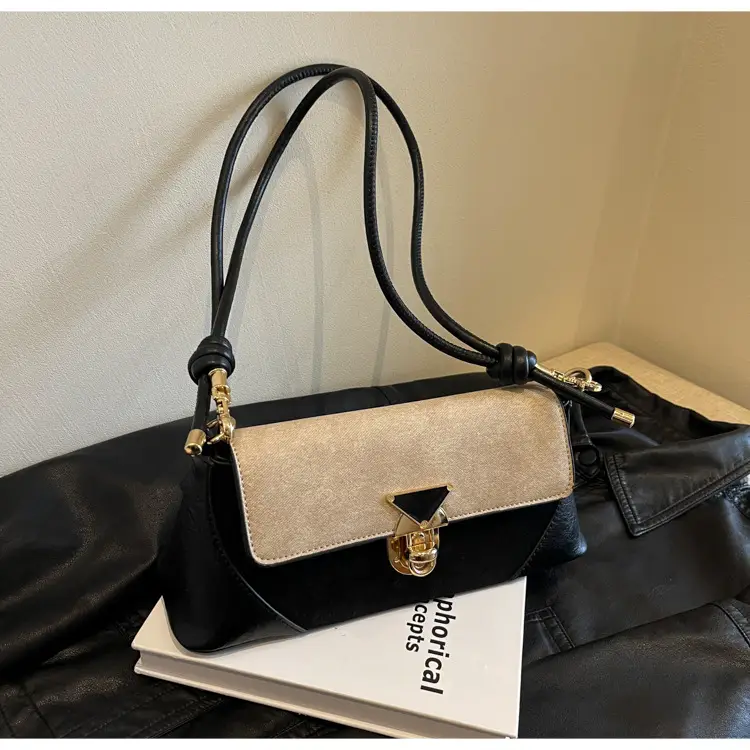 Women's Black Leather Shoulder Bag with Gold Clasp — feature 29
