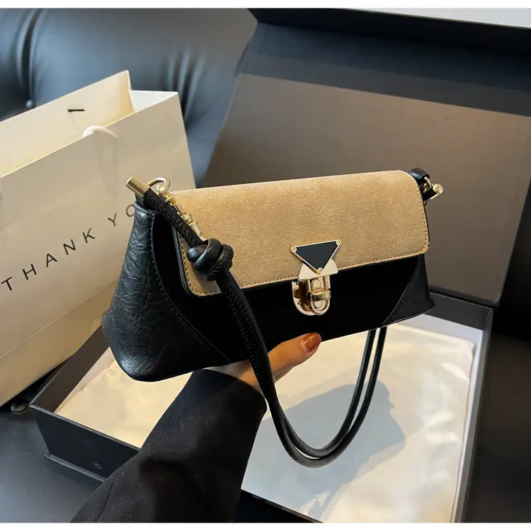 Women's Black Leather Shoulder Bag with Gold Clasp — feature 33