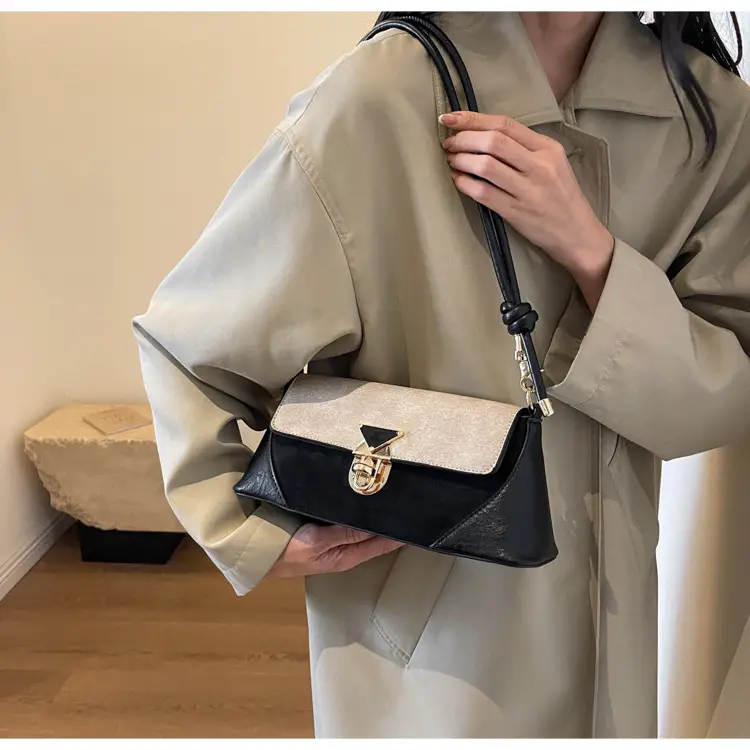 Women's Black Leather Shoulder Bag with Gold Clasp — feature 37