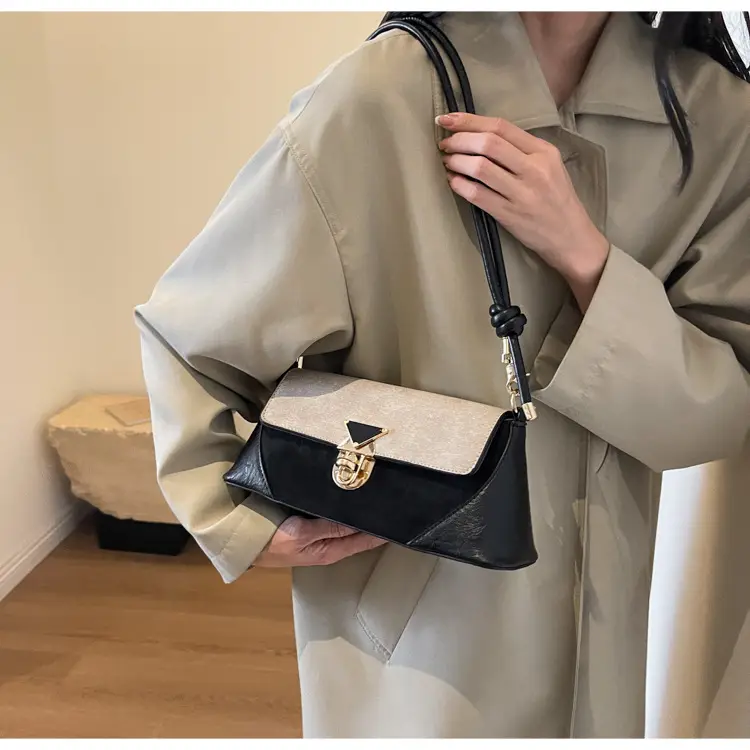 Women's Black Leather Shoulder Bag with Gold Clasp — feature 38