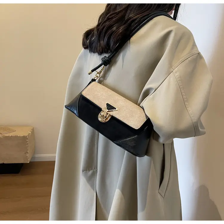 Women's Black Leather Shoulder Bag with Gold Clasp — feature 41