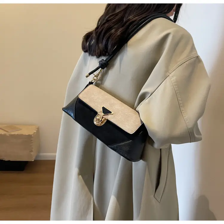 Women's Black Leather Shoulder Bag with Gold Clasp — feature 42